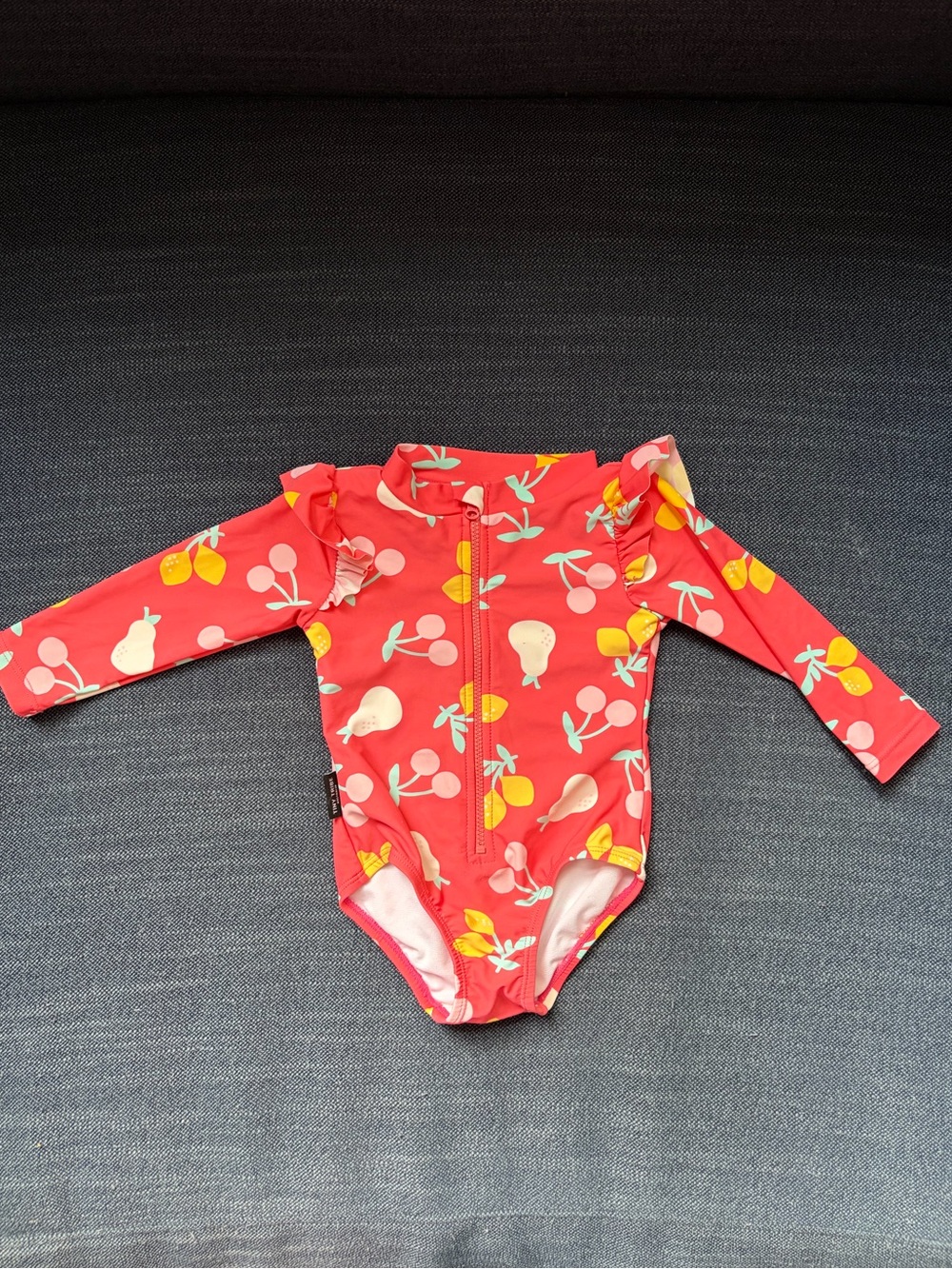 Girls' Long Sleeve Fruit-Print Rashguard One-Piece Swim Suit
